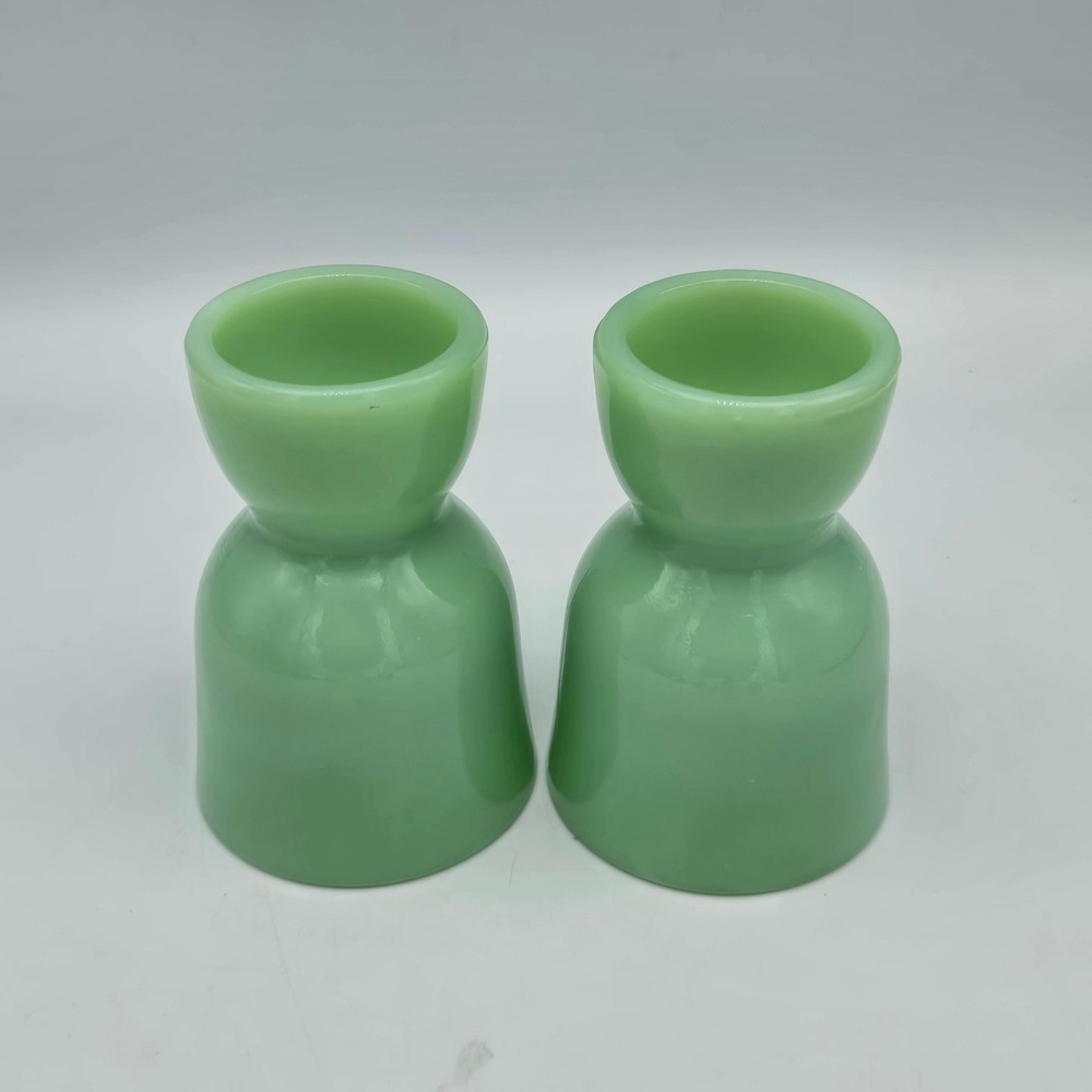 Vintage Jadeite Glass Double Egg Cups Set of 2 Fire King 1950s Mid Century Retro